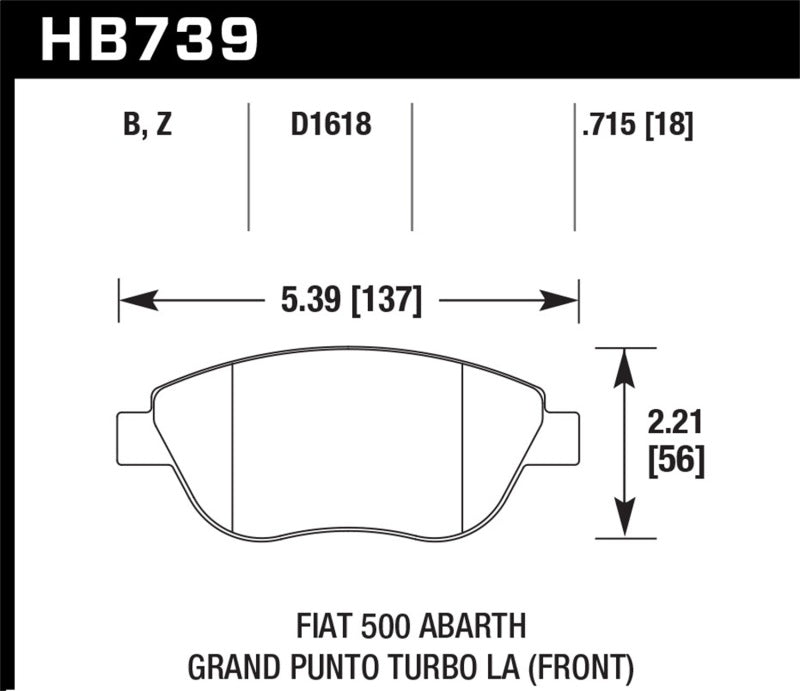 Hawk Performance HB739B.715 Hawk 2013 Fiat 500 Abarth Front HPS 5.0 Street Brake Pads
