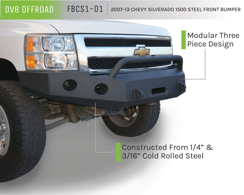 DV8 Offroad FBCS1-01 07-13 Chevrolet Silverado 1500 Front Bumper - Black Powdercoat