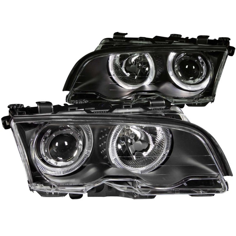 ANZO 121015 1999-2001 BMW 3 Series E46 Projector Headlights w/ Halo Black