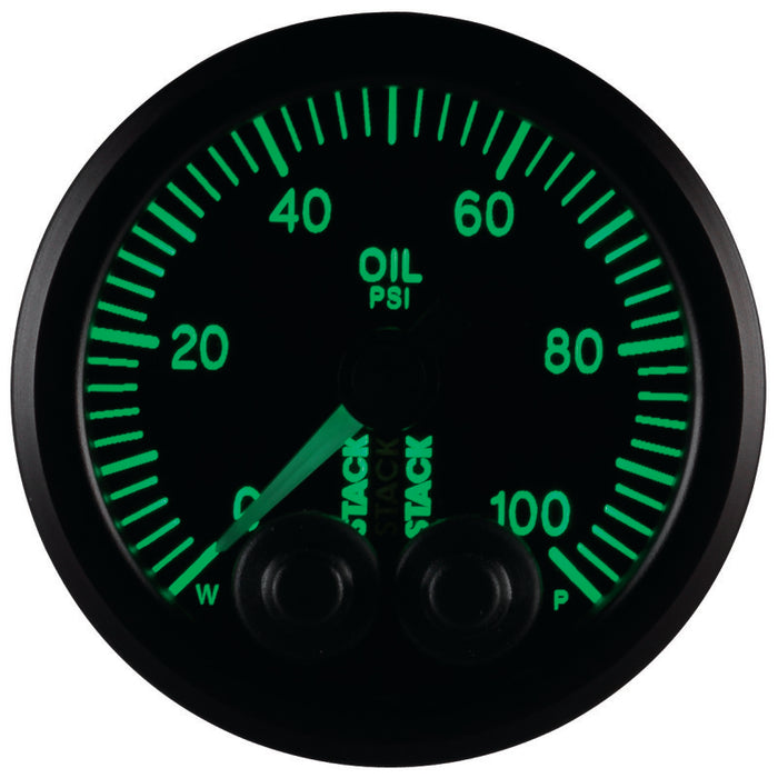 AutoMeter ST3502 Autometer Stack Instruments Pro Control 52mm 0-100 PSI Oil Pressure Gauge - Black (1/8in NPTF Male)