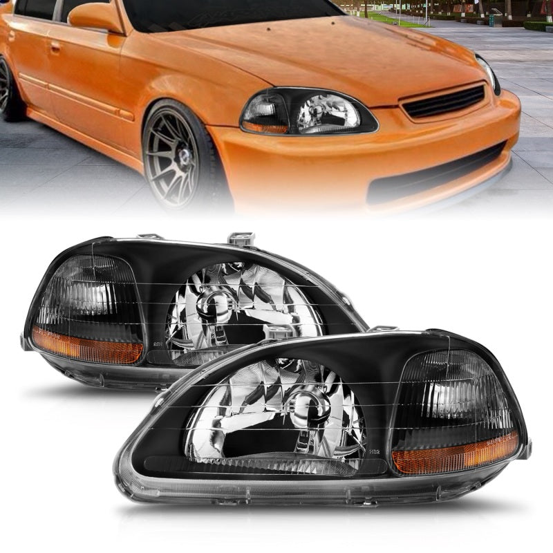 ANZO 121067 1996-1998 Honda Civic Crystal Headlights Black