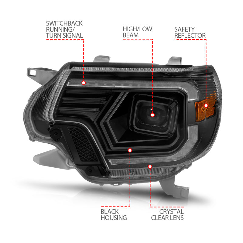 ANZO 111556 12-15 Toyota Tacoma Projector Headlights - w/ Light Bar Switchback Black Housing