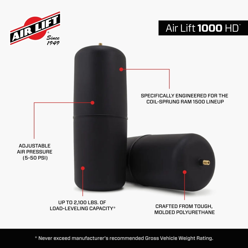 Air Lift 60828HD 1000HD Rear Air Spring Kit for 2019+ Dodge RAM 1500
