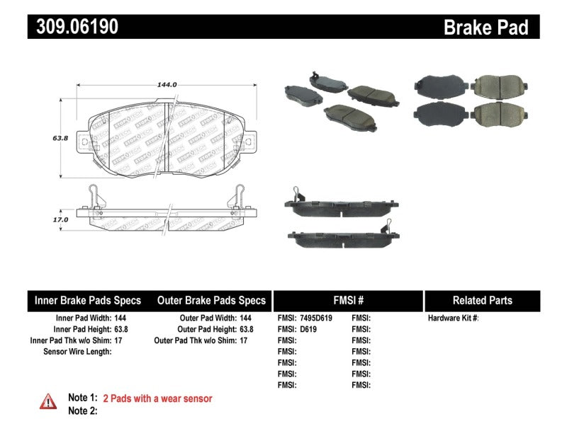 Stoptech 309.06190 StopTech Performance 00-05 Lexus IS 250/300/350 / 02-09 SC 300/400/430 Front Brake Pads
