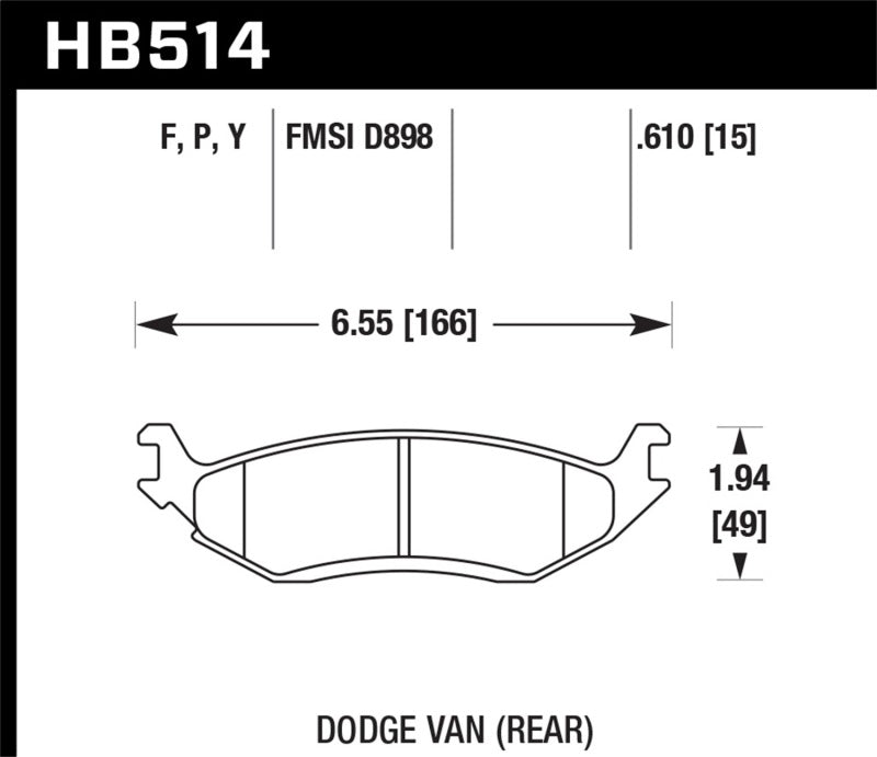 Hawk Performance HB514Y.610 Hawk 03 Dodge RAM 1500 Van LTS Street Rear Brake Pads