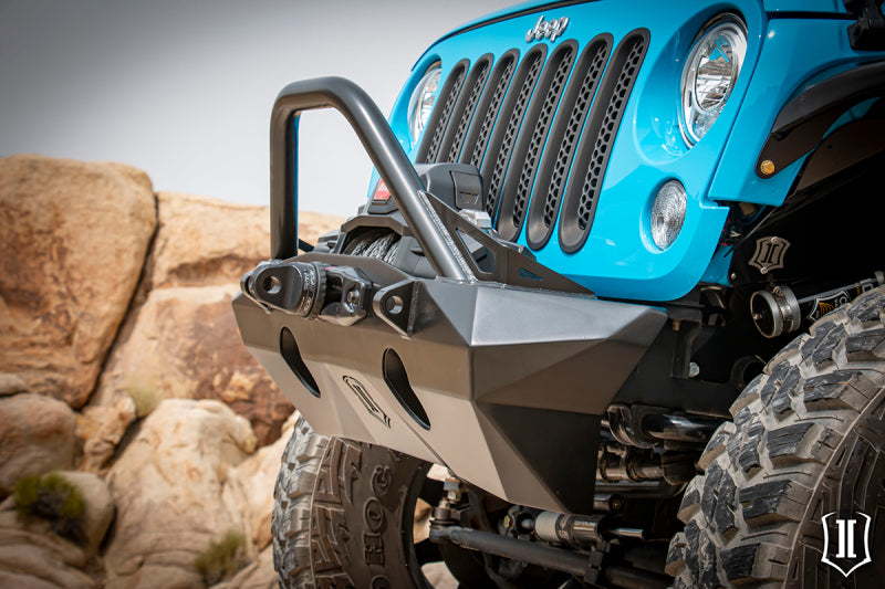 ICON 25215 07-18 Jeep Wrangler JK Pro Series Front Bumper Rec Winch Mount w/Bar/Tabs