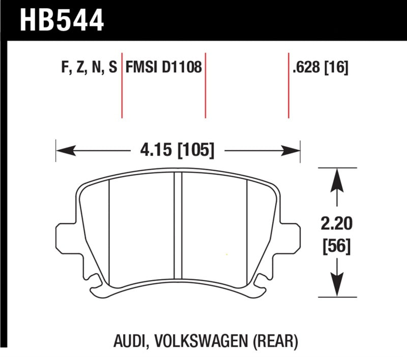 Hawk Performance HB544Z.628 Hawk Audi A3 / A4 / A6 Quattro Performance Ceramic Rear Brake Pads