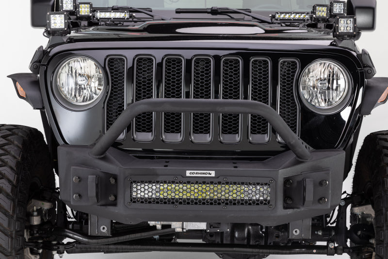 Go Rhino 331101T 07-20 Jeep Wrangler JL/JLU/JK/JKU/Gladiator JT Rockline Front Stubby Bumper w/ Overrider