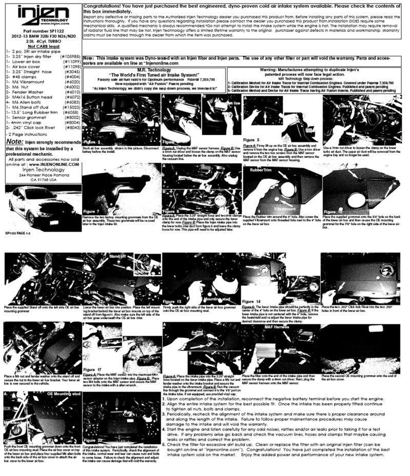 Injen SP1122WB 12-16 BMW 328i F30 N20/N26 2.0L (t) 4cyl Wrinkle Black Short RAM Intake w/ MR Tech & Air Box