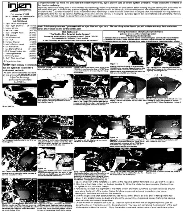 Injen SP1122WB 12-16 BMW 328i F30 N20/N26 2.0L (t) 4cyl Wrinkle Black Short RAM Intake w/ MR Tech & Air Box