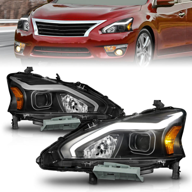 ANZO 121569 13-15 Nissan Altima (w/o Factory HID Bulbs) Projector Headlights - w/ Light Bar Black Housing