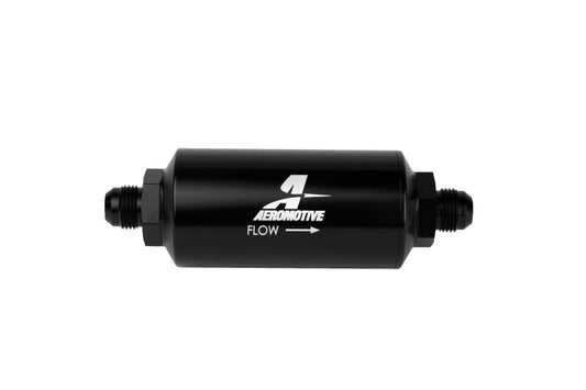 Aeromotive 12375 In-Line Filter - AN-08 size Male - 10 Micron Microglass Element - Bright-Dip Black
