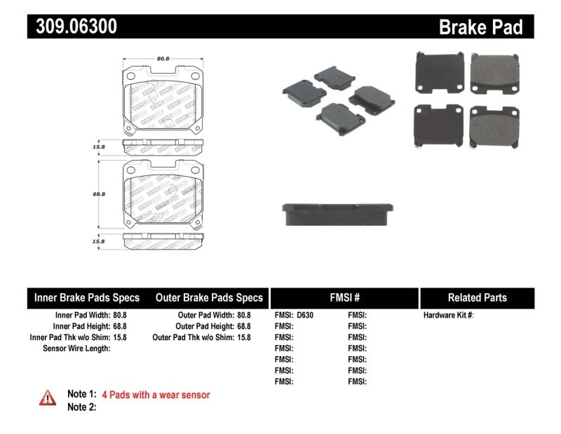 Stoptech 309.06300 StopTech Performance 5/93-98 Toyota Supra Turbo Rear Brake Pads