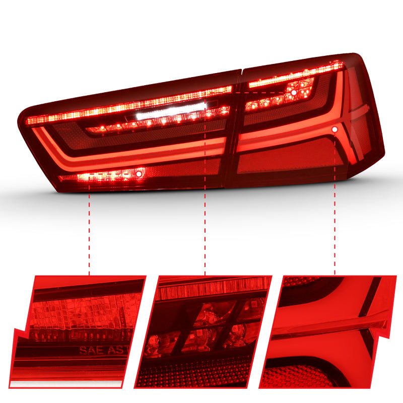ANZO 321353 2012-2018 Audi A6 LED Taillight Black Housing Red/Clear Lens 4 pcs (Sequential Signal)