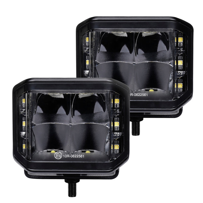 Go Rhino 750700321SCS Xplor Blackout Series Cube LED Sideline Spot Light Kit (Surface Mount) 4x3 - Blk (Pair)