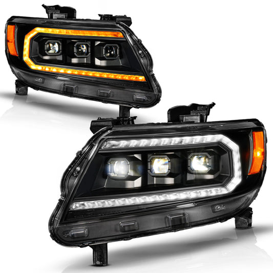 ANZO 111634 15-22 Chevy Colorado Blk Housing Full LED DRL Projector Headlight w/ Sequential Light Bar