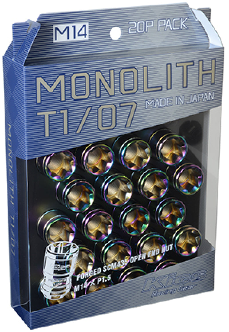 Project Kics WMN04N 14 x 1.5 Neochrome T1/07 Monolith Lug Nuts - 20 Pcs