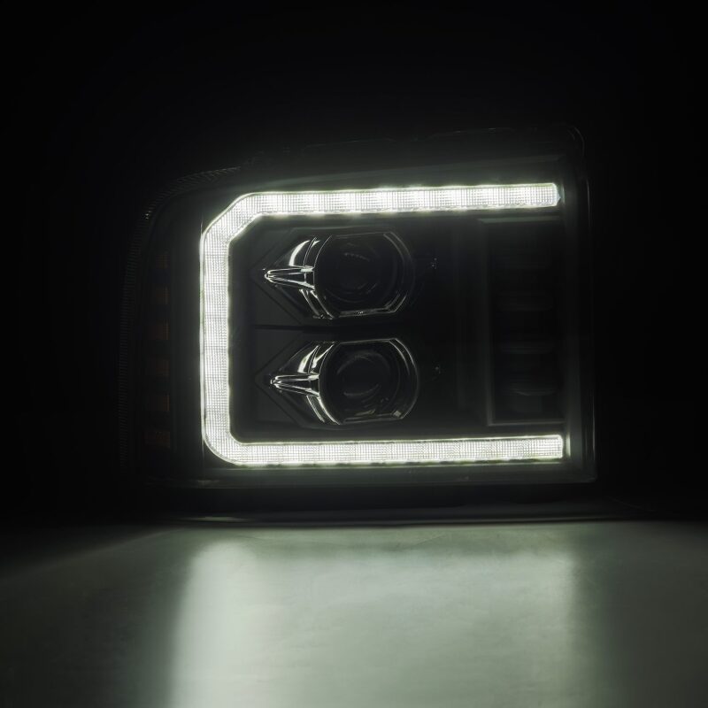 AlphaRex 880317 05-07 Ford F250/350/450/550 Super Duty LUXX LED Proj HL Blk w/Actv Light & Seq Sig + SB DRL
