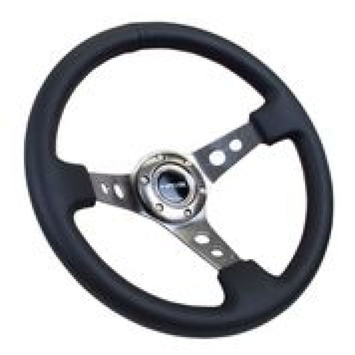 NRG RST-006GM Reinforced Steering Wheel (350mm / 3in. Deep) Blk Leather w/Gunmetal Circle Cutout Spokes