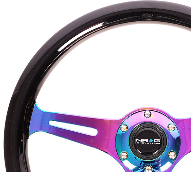 NRG ST-015MC-BK Classic Wood Grain Steering Wheel (350mm) Black Paint Grip w/Neochrome 3-Spoke Center