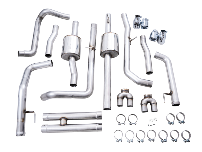 AWE Tuning 3015-42203 4th Gen GM 1500 6.2L 0FG Catback Split Rear Exit (w/ Bumper Cutouts) - Quad Chrome Tips