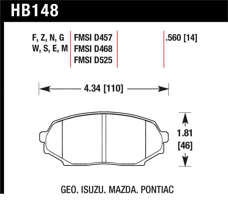Hawk Performance HB148E.560 Hawk 89-93 Miata Blue 9012 Race Front Brake Pads D525