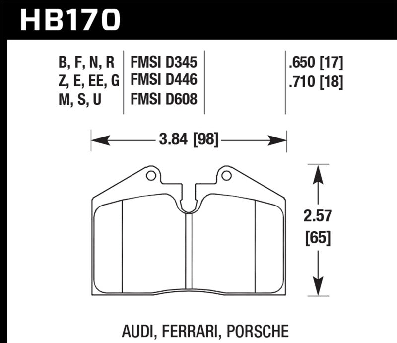 Hawk Performance HB170U.650 Hawk 89-94 Porsche 911 / 86-94 944 / 93 & 95 968 Front & Rear DTC-70 Race Brake Pads