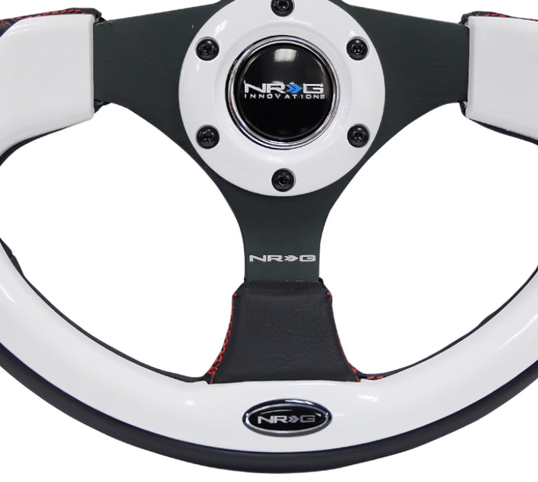 NRG RST-001WT Reinforced Steering Wheel (320mm) Blk w/White Trim & 4mm 3-Spoke