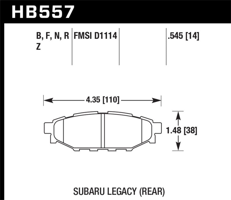 Hawk Performance HB557B.545 Hawk 2013-2014 Subaru BRZ Ltd (277mm Fr Disc/Solid Rr Disc) High Perf. Street 5.0 Rear Brake Pads