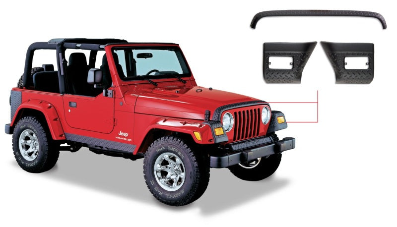 Bushwacker 14005 97-06 Jeep Wrangler Trail Armor Hood Stone Guard and 2 Front Corners - Black