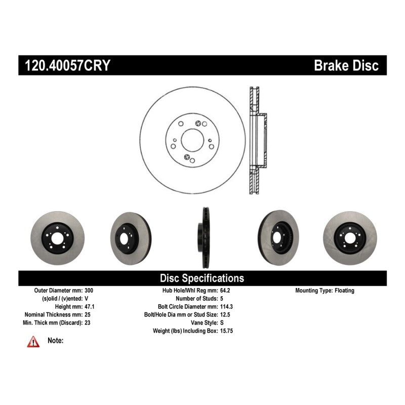 Stoptech 120.40057CRY 06-08 Honda Civic Si Front CRYO-STOP Rotor