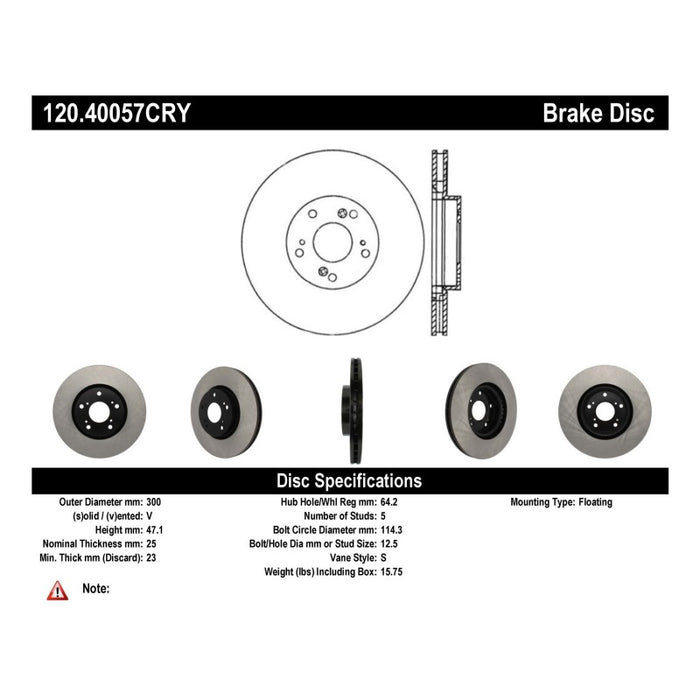 Stoptech 120.40057CRY 06-08 Honda Civic Si Front CRYO-STOP Rotor