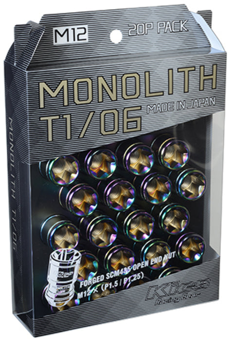 Project Kics WMN01N 12 x 1.5 Neochrome T1/06 Monolith Lug Nuts - 20 Pcs