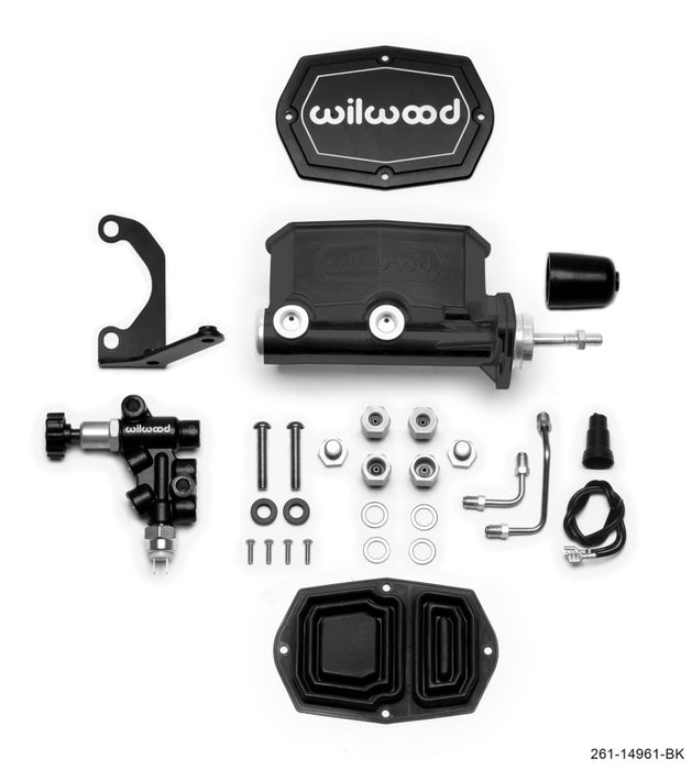 Wilwood 261-14961-BK Compact Tandem M/C - 7/8in Bore - w/Bracket and Valve (Pushrod) - Black