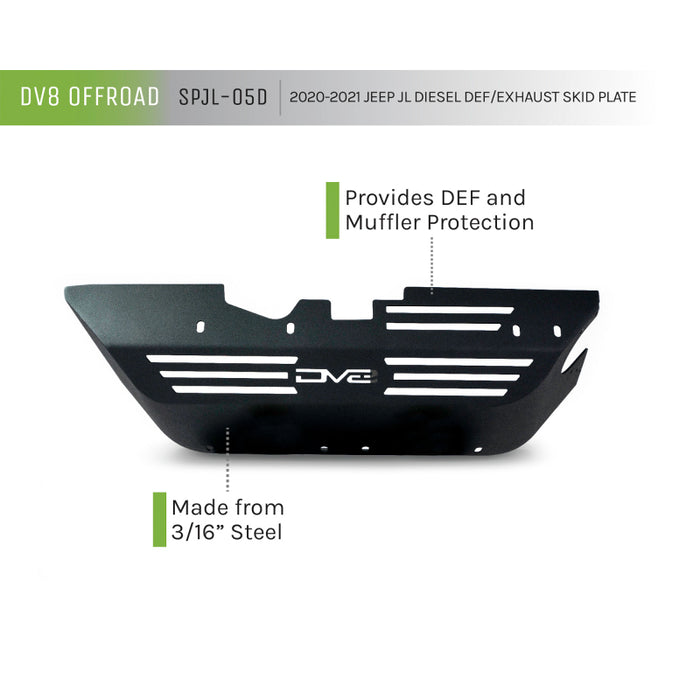 DV8 Offroad SPJL-05D 20-22 Jeep Wrangler JL (3.0L Diesel) Rear Diff Skid Plate for Dana 44