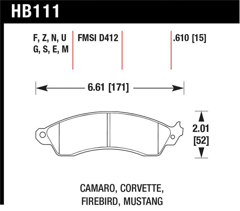 Hawk Performance HB111E.610 Hawk 94-04 Mustang Cobra / 88-96 Corvette / 88-92 Camaro w/HD Brakes Front Blue 9012 Race Brake Pads