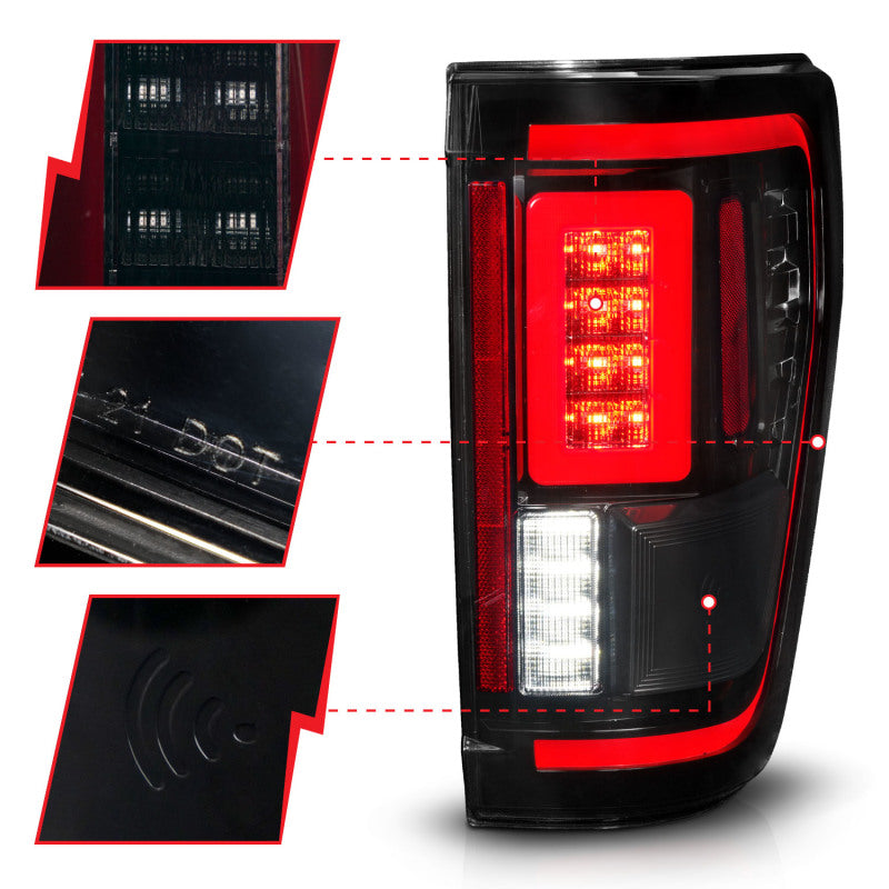 ANZO 311474 21-23 Ford F-150 LED Taillights Seq. Signal w/BLIS Cover - Black Smoke