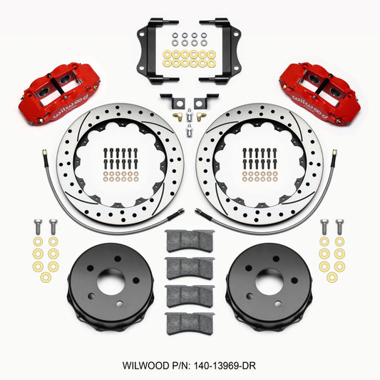 Wilwood 140-13969-DR Narrow Superlite 4R Rear Kit 12.88in Drilled Red 2007-up Jeep JK w/Lines