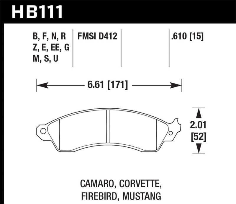 Hawk Performance HB111Z.610 Hawk 94-04 Mustang Cobra / 88-95 Corvette 5.7L / 88-92 Camaro w/ Hvy Duty Brakes Front Performance C