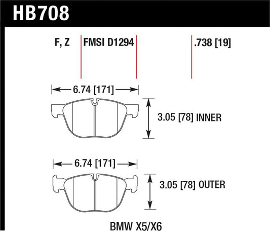 Hawk Performance HB708F.738 Hawk 07-08 BMW X5 3.0si/4.8i / 09-13 X5 Xdrive / 08-13 X6 Xdrive HPS Front Brake Pads