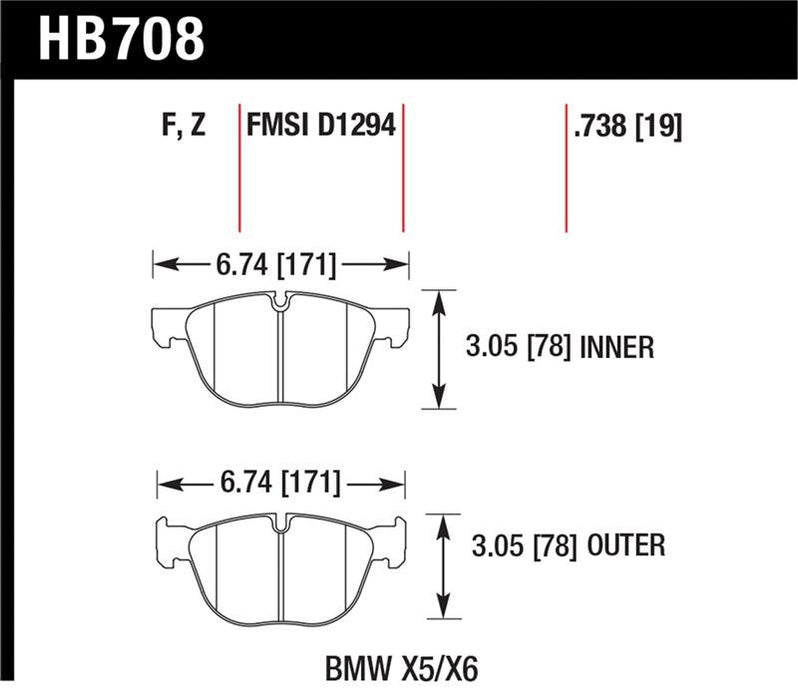 Hawk Performance HB708F.738 Hawk 07-08 BMW X5 3.0si/4.8i / 09-13 X5 Xdrive / 08-13 X6 Xdrive HPS Front Brake Pads