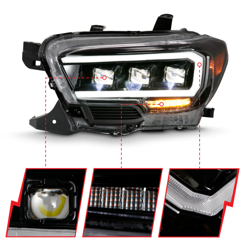 ANZO 111496 2016-2018 Toyota Tacoma LED Projector Headlights Plank Style Black w/ Amber
