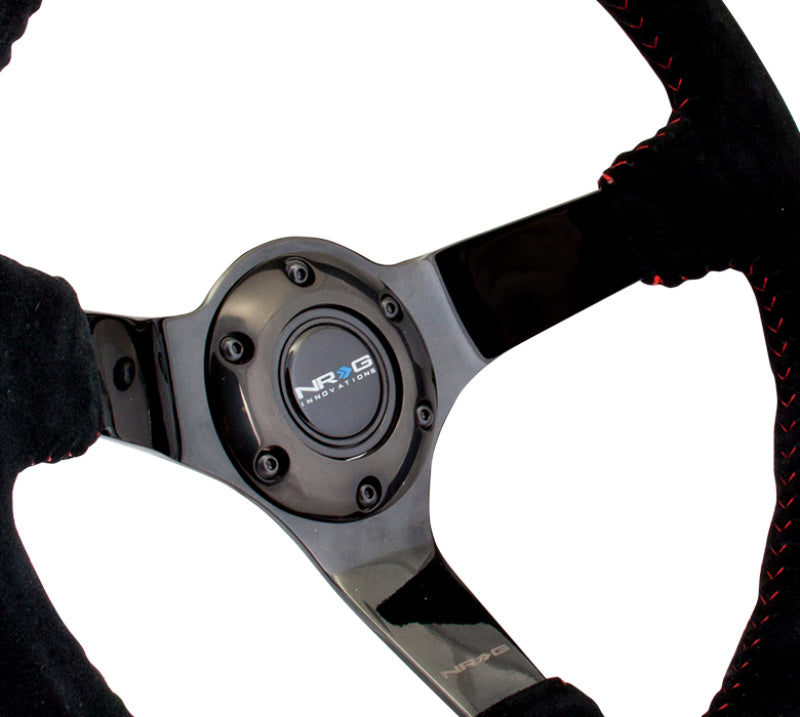 NRG RST-036BK-S Reinforced Steering Wheel (350mm / 3in. Deep) Blk Suede w/Red BBall Stitch & Black 3-Spoke