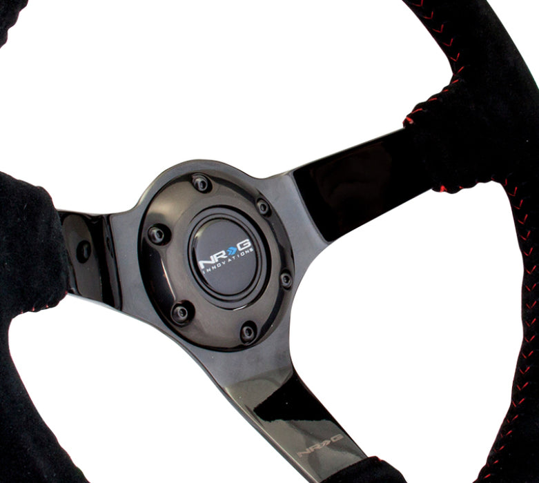 NRG RST-036BK-S Reinforced Steering Wheel (350mm / 3in. Deep) Blk Suede w/Red BBall Stitch & Black 3-Spoke