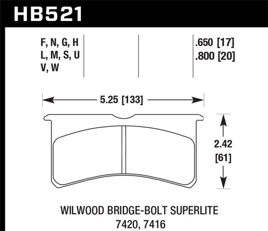 Hawk Performance HB521G.650 Hawk Willwood BB SL 7420 DTC-60 Race Brake Pads