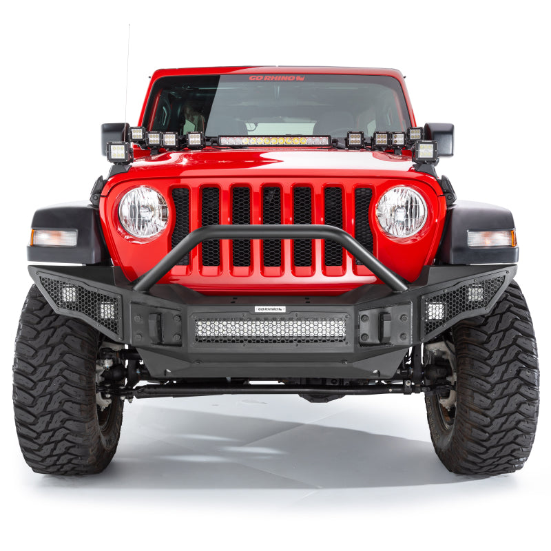 Go Rhino 331201T 07-20 Jeep Wrangler JL/JLU/JK/JKU/Gladiator JT Rockline Full Width Bumper w/ Overrider