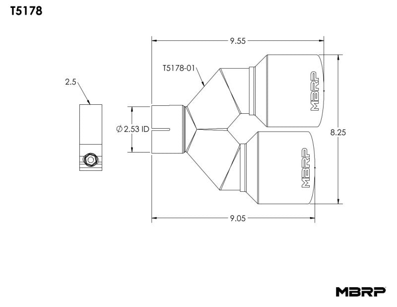 MBRP T5178 Universal T304 SS Dual Tip 4in OD/2.5in Inlet