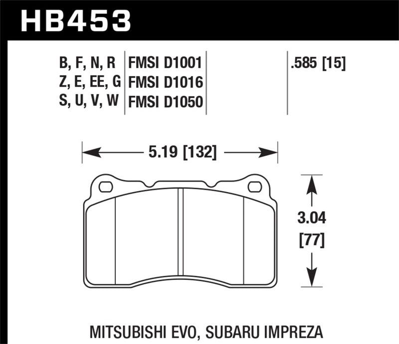 Hawk Performance HB453Z.585 Hawk 03-06 Evo / 04-09 STi / 09-10 Genesis Coupe (Track Only) / 2010 Camaro SS / 08-09 Pontiac G8 GX