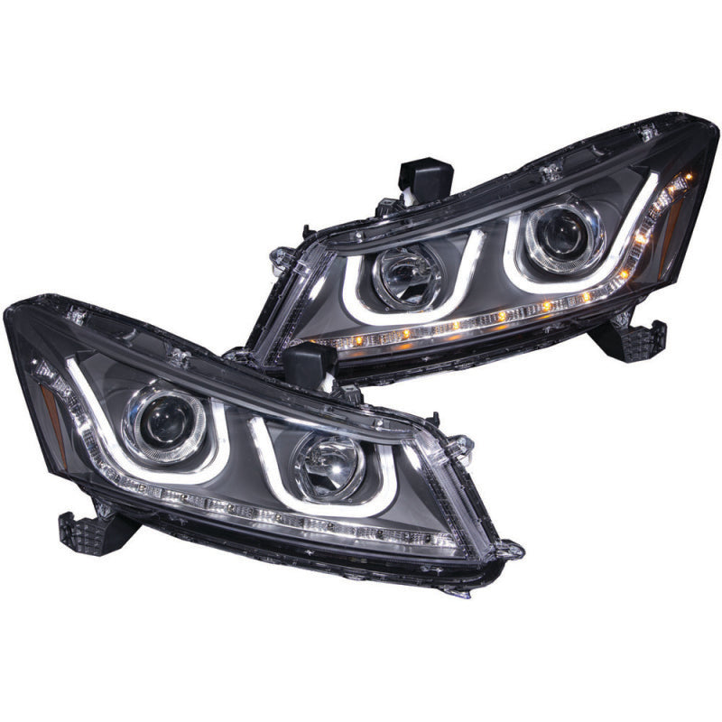 ANZO 121483 2008-2012 Honda Accord Projector Headlights w/ U-Bar Black