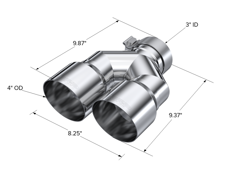 MBRP T5182 3in ID / Dual 4in OD Out Staggered L 9.87in / R 9.37in Single Wall T304 SS Univ Exhaust Tip